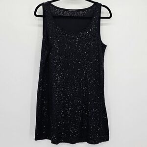Eileen Fisher Black silk sequin Tunic top Dress  Womens Size medium